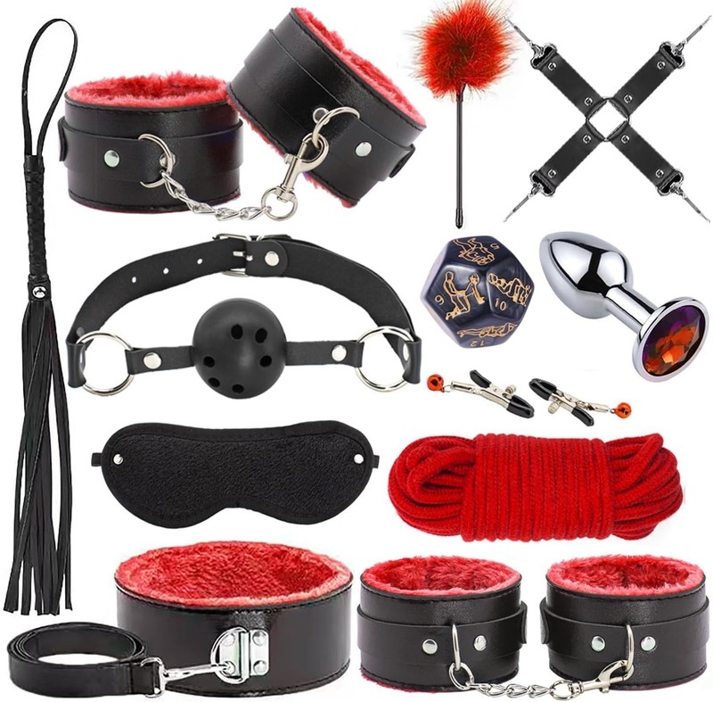 12-Piece Beginner Intimacy Kit Adjustable Plush Restraints Soft Collar Roleplay