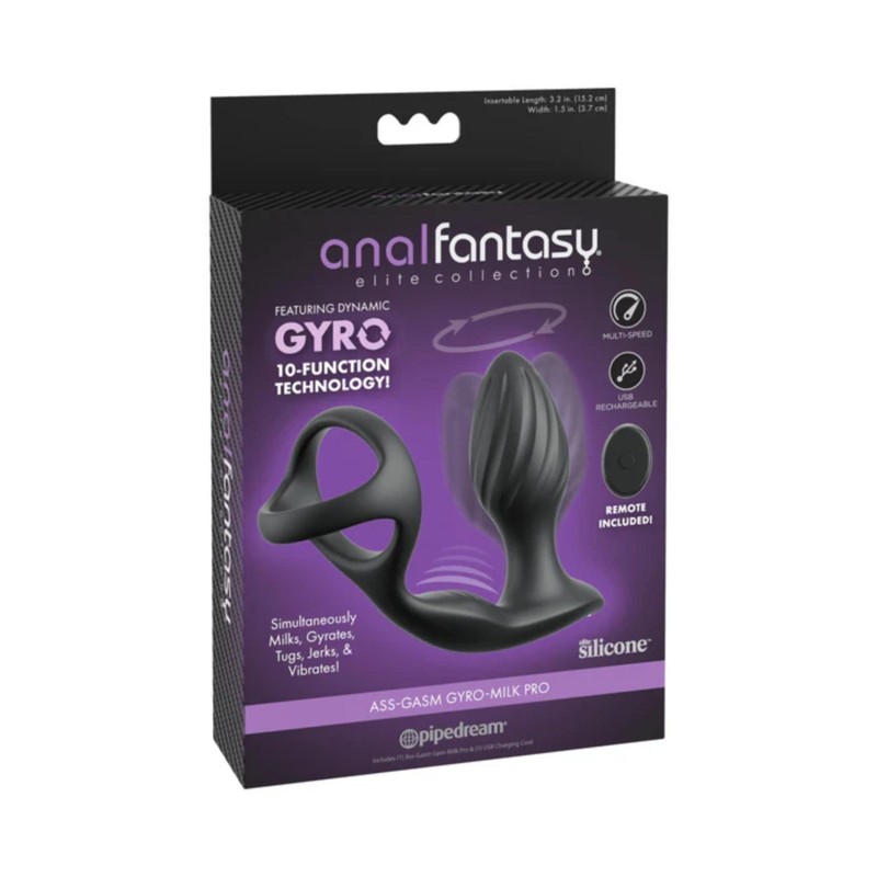 Anal Fantasy Elite Ass-Gasm Gyro-Milk Pro Cock Ring with Butt Plug and Remote Co