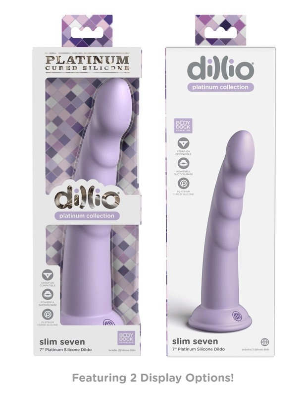 Pipedream Dillio Platinum Slim Seven 7&Prime; Silicone Dildo Purple – G-Spot Dong