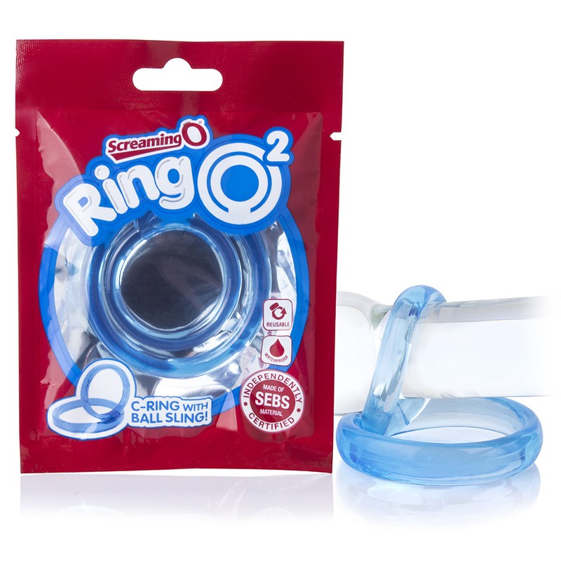 RingO 2 C-Ring w Ball Sling Blue – Penis Cock Enhancer Double Erection Ring