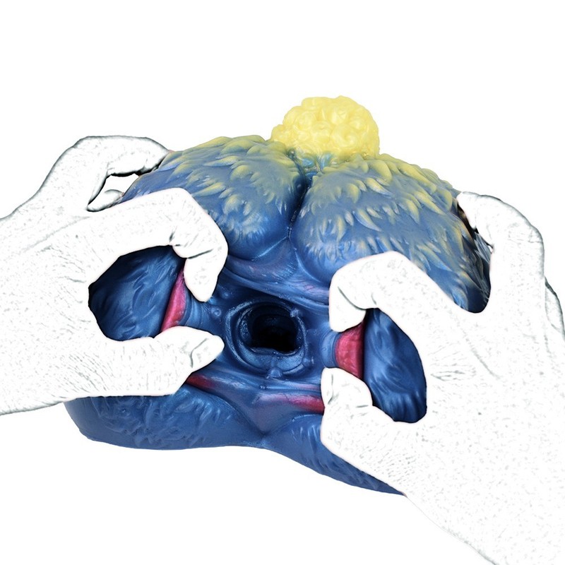 Liquid Silicone Masturbator Cup blue color Simulated hair with a pink anus gallery