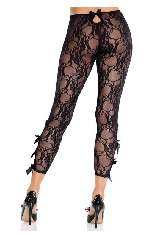 Scalloped Floral Lace Footless Capri Tights With Bows gallery