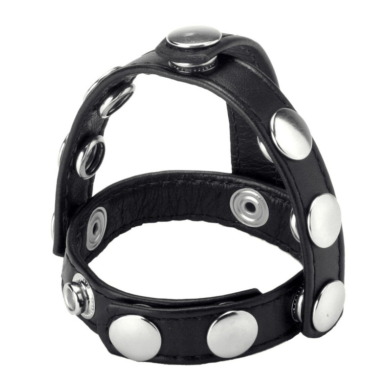 Dual Cock Ring Leather Ball Harness Divider Spreader Penis Erection Sex Enhancer