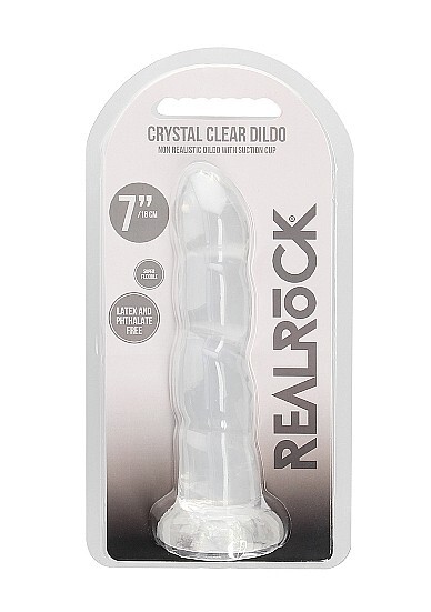 Realrock Non-Realistic Dildo with Suction Cup 7 inches Transparent Clear, New