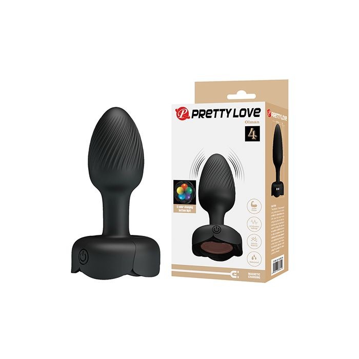 Pretty Love Olman Small Butt Plug w/Multi Color Bottom Light – Black