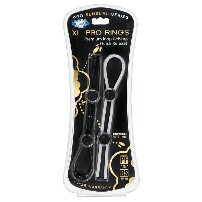Cloud 9 Pro Sensual XL Pro Rings Premium Loop C-Ring 2PK – Black / Clear