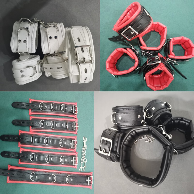 PU Leather Handcuffs&Ankle Cuffs&Collar Restraint Kit Set Bondage BDSM Sex Toy