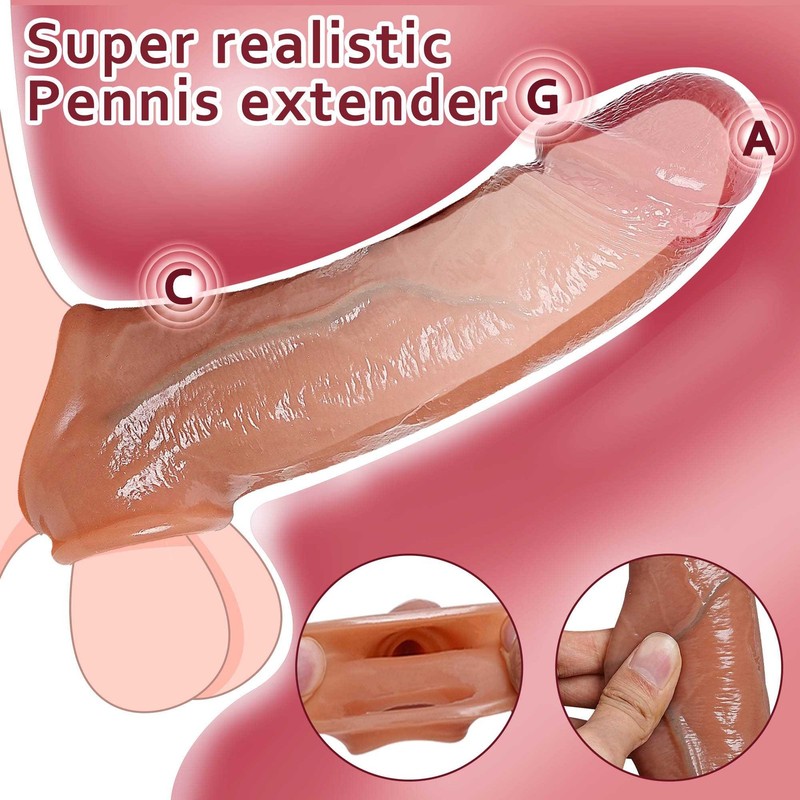 Penis Sleeve S/M Cock Girth Extension Sheath Extender Realistic Enlarger Sex Toy gallery