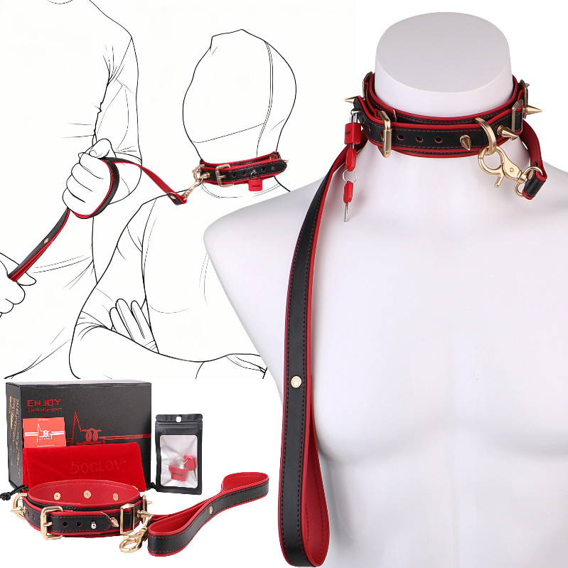 Collar Bondage Padded Choker Submissive With Lock Chain Sub Genuine Leather BDSM
