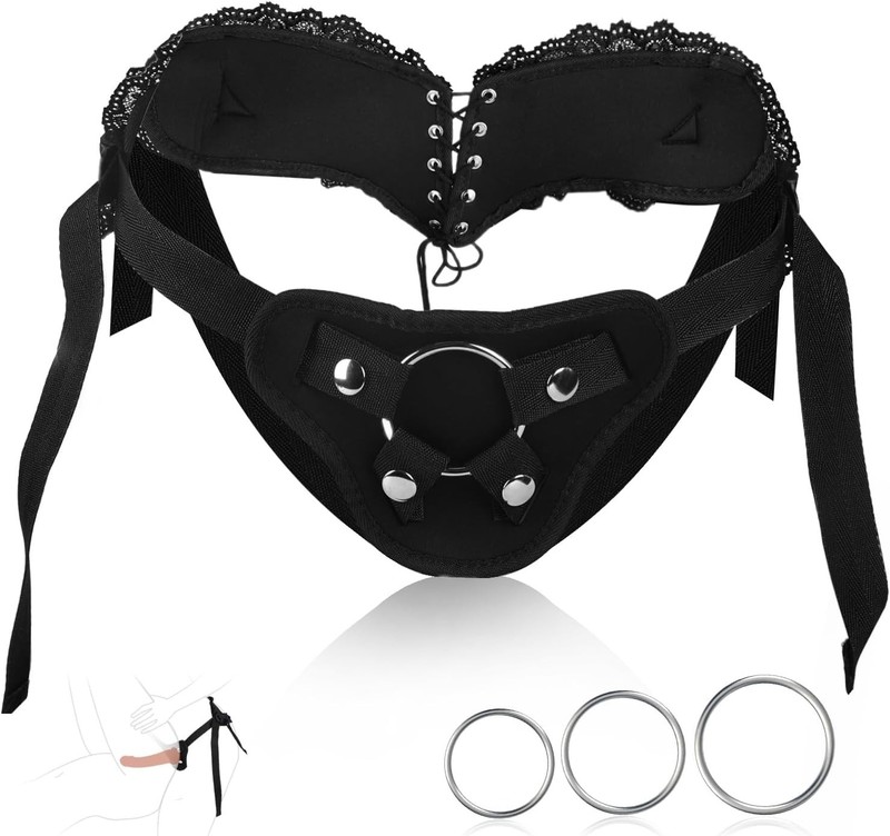 Strap On Dildo Harness Sex Toy, Adjustable Waist and Thigh strapon Harness, Velc