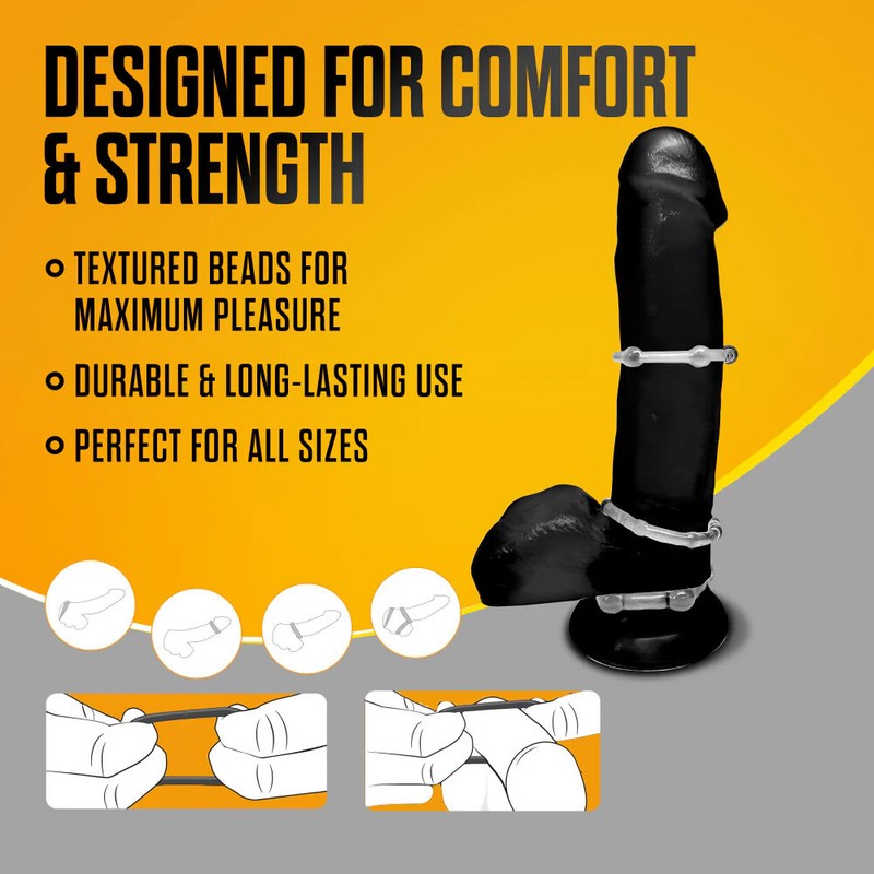 Stay Hard Clear Beaded Penis Erection Enhancer Prolong Delay Cock Rings Kit