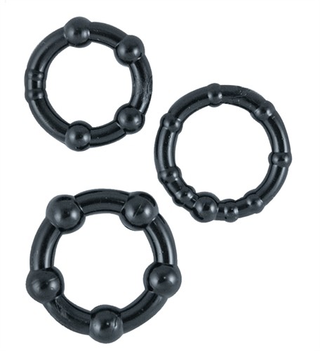Ram Beaded Cockrings 3-Pack – Stretchy & Stackable Black Rings by Nasstoys