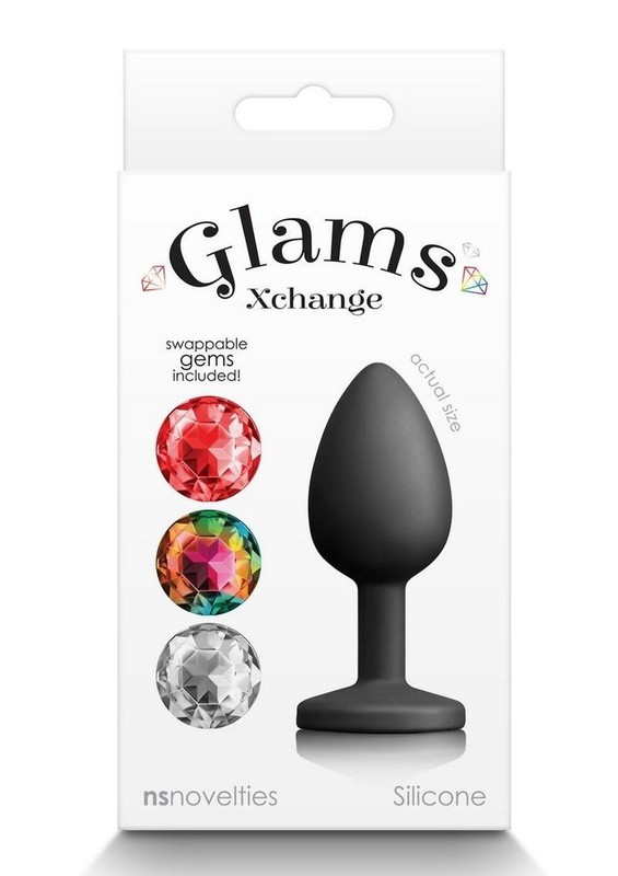 NS NOVELTIES Glams Xchange Silicone ROUND Anal Plug w/3 Gems BLACK SMALL