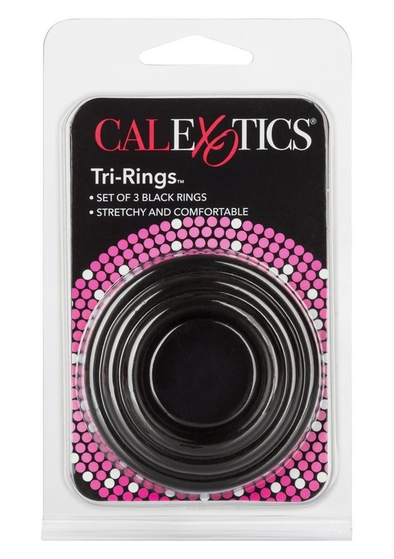 CAL EXOTICS Tri Rings Set Of 3 Prolong Endurance Cock Rings Erection Rings BLACK