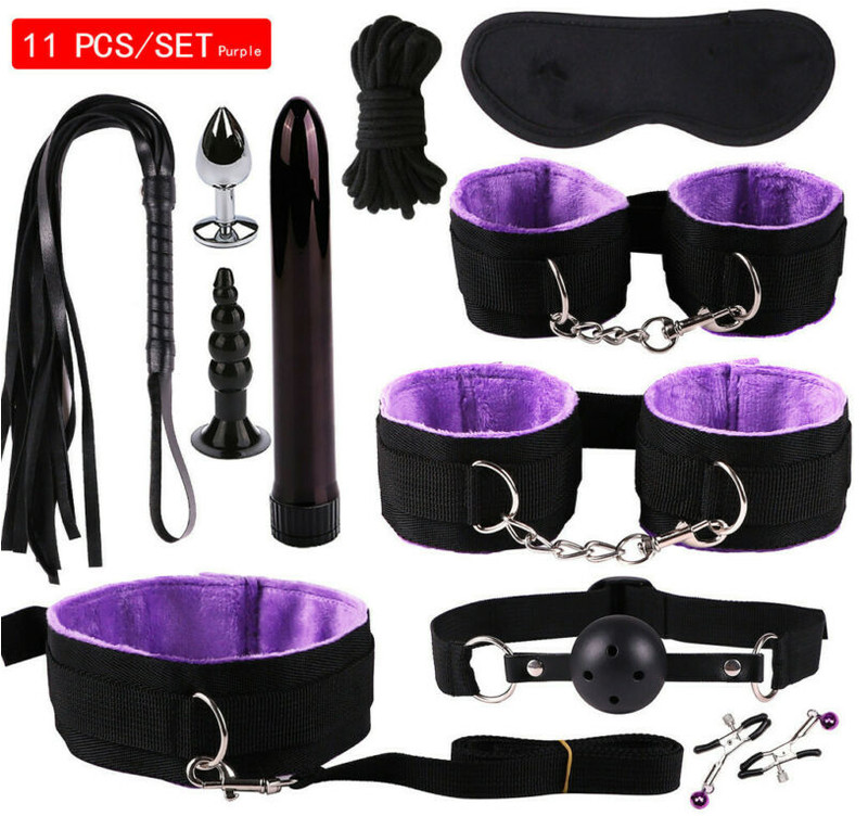 11Pcs BDSM Bondage SM Kit Love Fetish Handcuffs Soft Bondage Set Couples Game