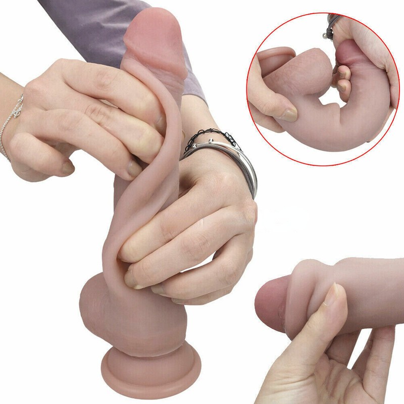 8.46" Realistic Dildo Strong Suction Cup Base Ultra Soft Skin Curved Real Penis