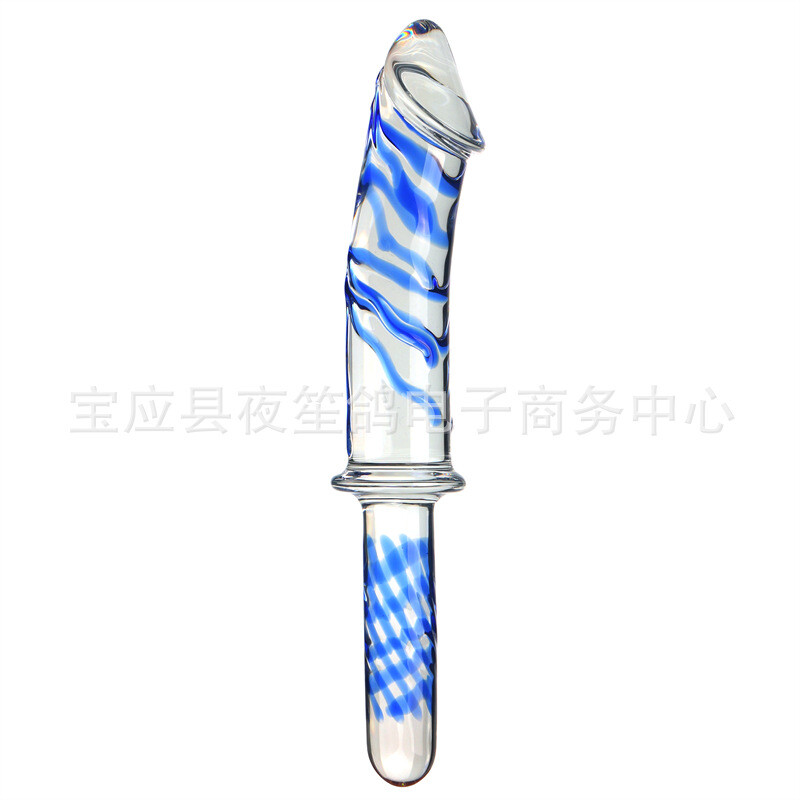 Red /blue Striped Glass Realistic Dildos Convex Granule Masturbation Stimulation