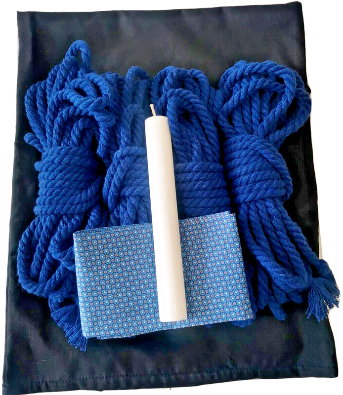 Set shibari cotton rope 4*26 ft BDSM Bondage blue Blindfold wax Restraint