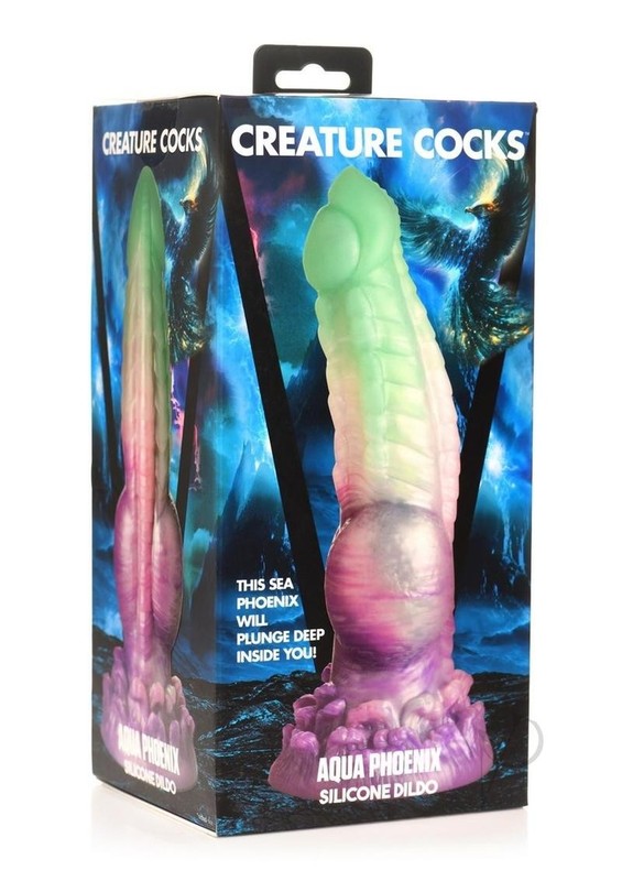 Creature Cocks Aqua Phoenix Silicone Dildo – Green/Purple