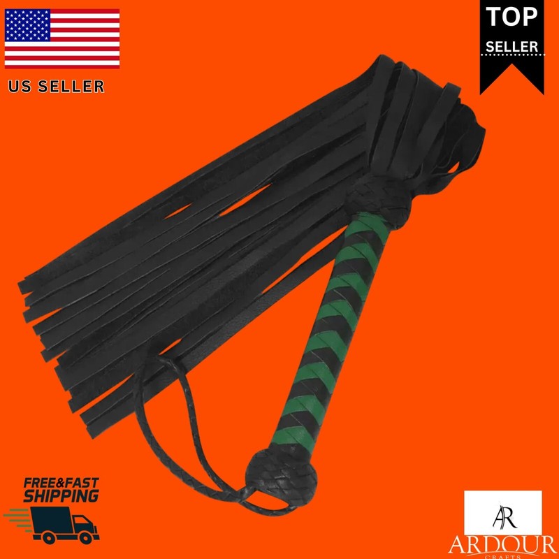 Handmade Leather Flogger with 25 Thick Tails Heavy & Thuddy Impact