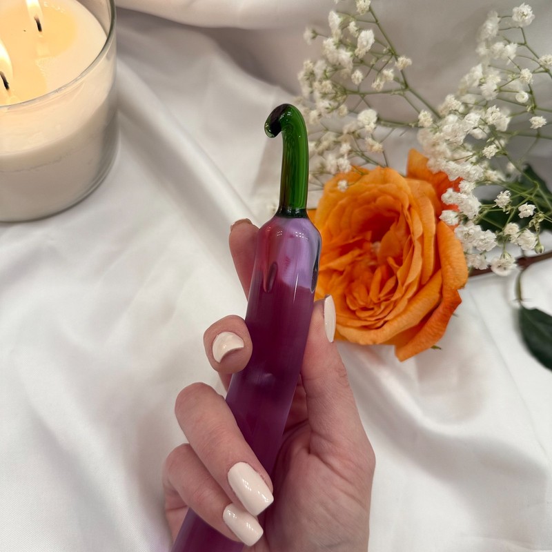Glass Eggplant Dildo – Purple Artistic Glass Toy gallery