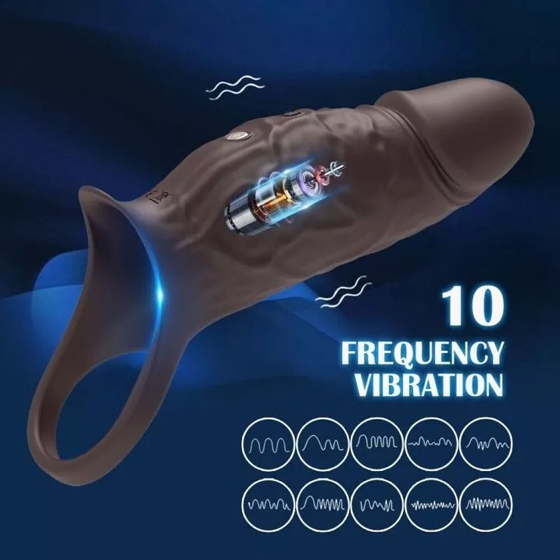 Vibrating Penis Sleeve Extender Vibrator Extension Cock Ring For Couple Sex Toy