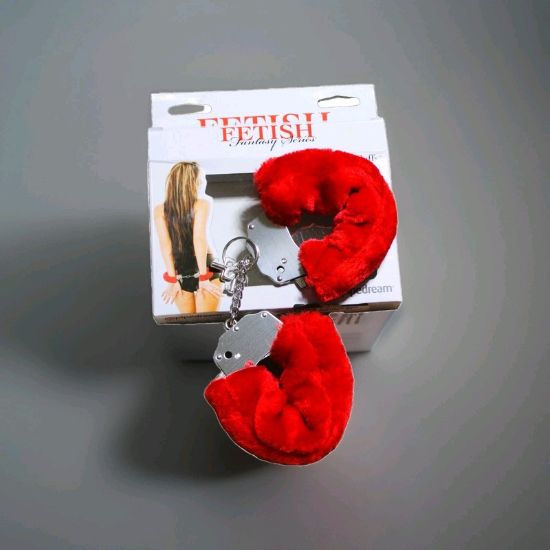 Red Furry Hand Cuffs for Beginners – Fetish Fantasy Series BRAND NEW- Metal, Fur