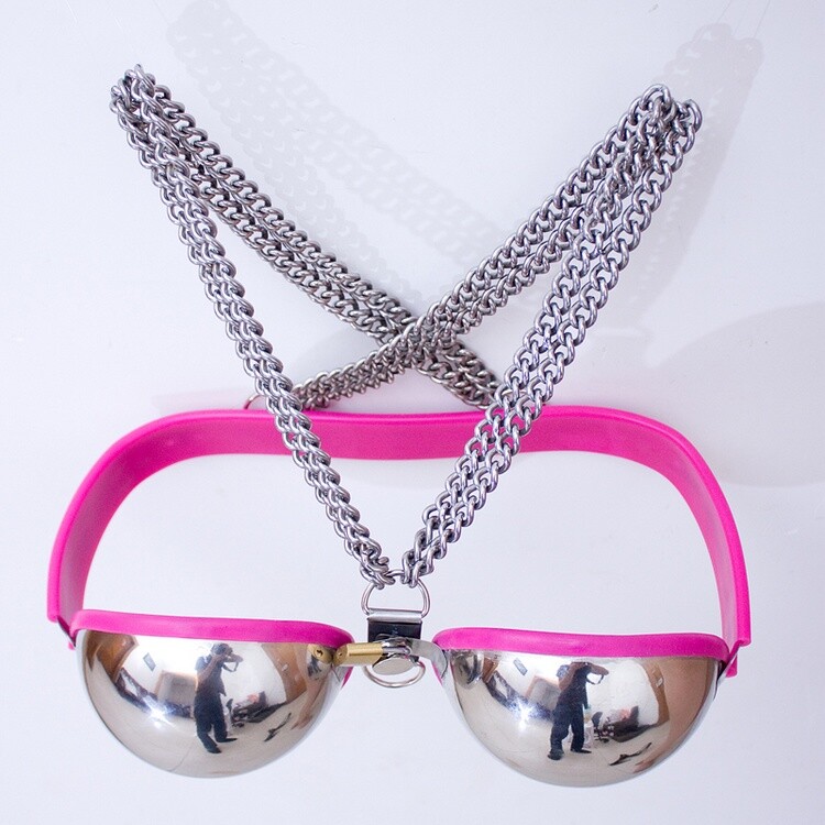 Female Adjustable Lockable Chastity Bra Metal Belt Stainless Steel BDSM Bondage gallery