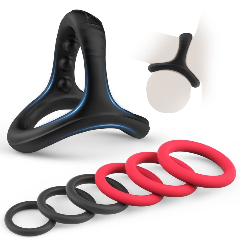 Canrok Silicone Cock/Penis Rings Set with 7 Different Sizes for Erection Red