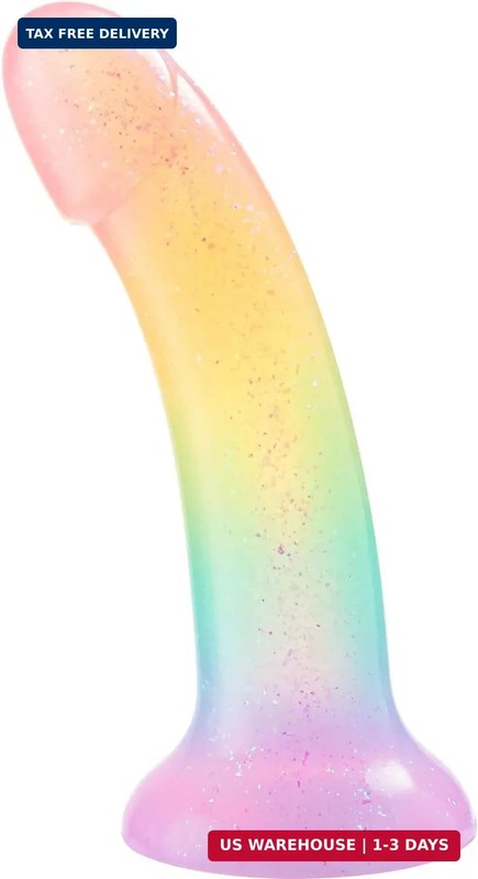7 Inch Realistic Dildo for Beginners,Rainbow Silicone Sex Toy for Vaginal Anal P