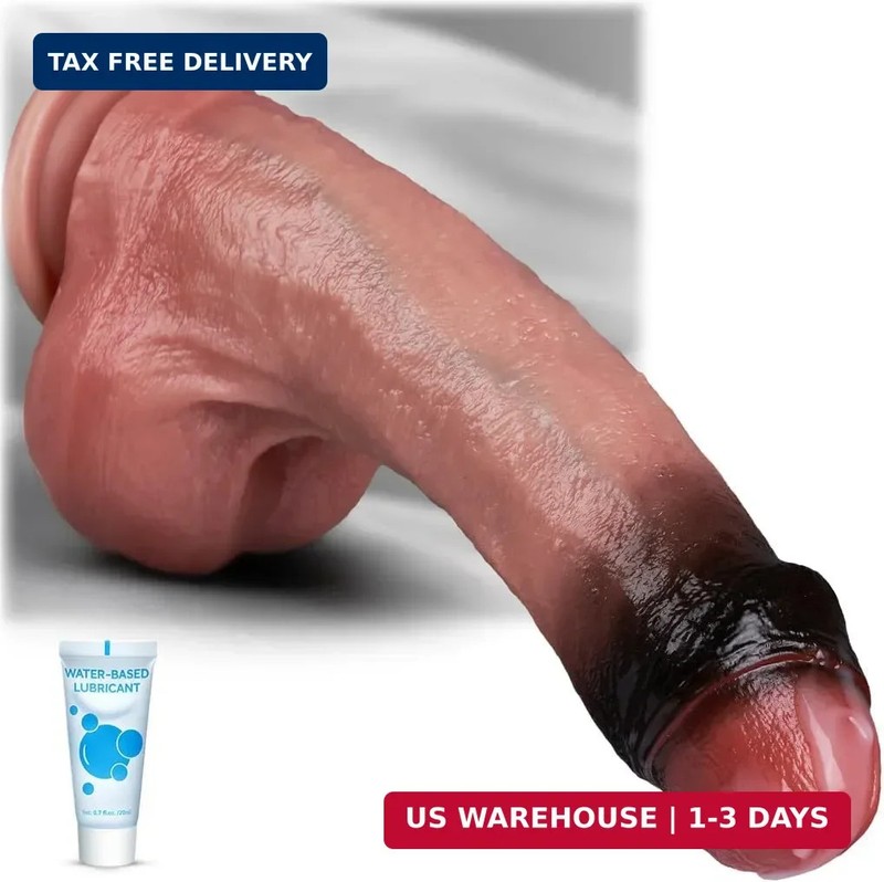FONDJOY 9 Inch Silicone Uncut Realistic Dildo with Thick Glans, Lifelike Beginne