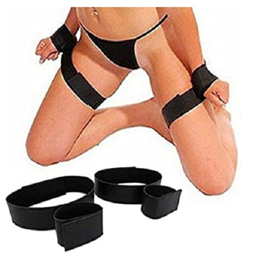 Sex Nylon Hand Cuffs Bondage Wrist and Thigh Restraint Straps in Black