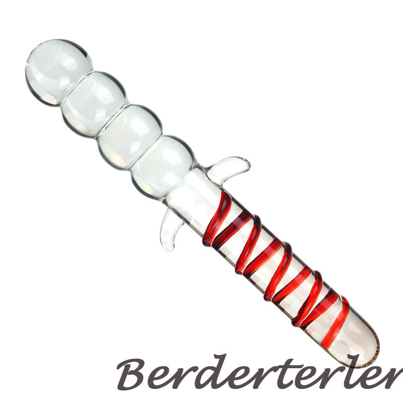 Red /blue Striped Glass Realistic Dildos Convex Granule Masturbation Stimulation gallery