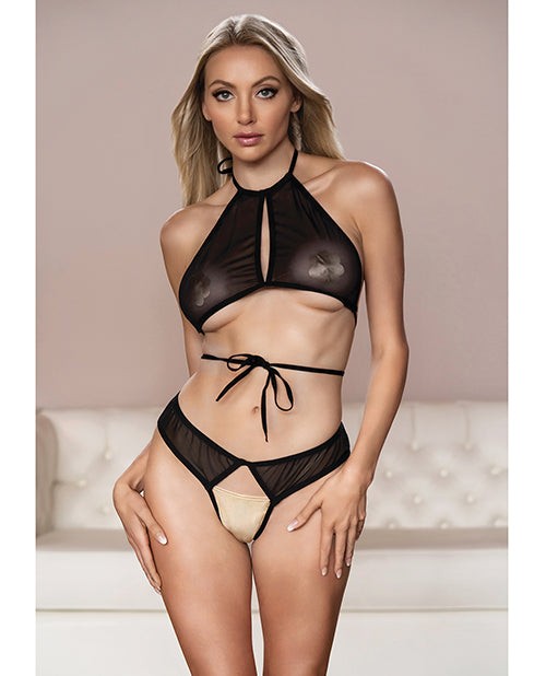 Allure Marley Mesh Peek A Boo Top and Open Panty Black S/M