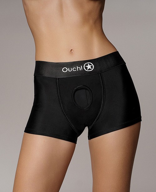 Shots Ouch Vibrating Strap On Boxer, Black XS/S with 10-Speed Vibrator gallery