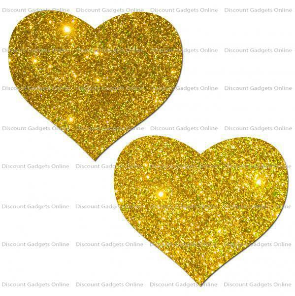 Pastease Gold Glitter Heart Pasties Pasteese Nipple Dance Wear Lingerie O/S