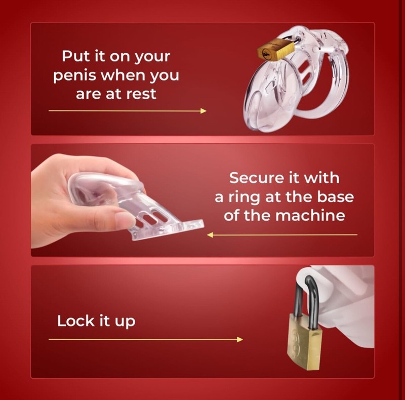 Plastic Ribs Male Chastity Cage Rings, Invisible Lock for Man Penis, Transparent gallery