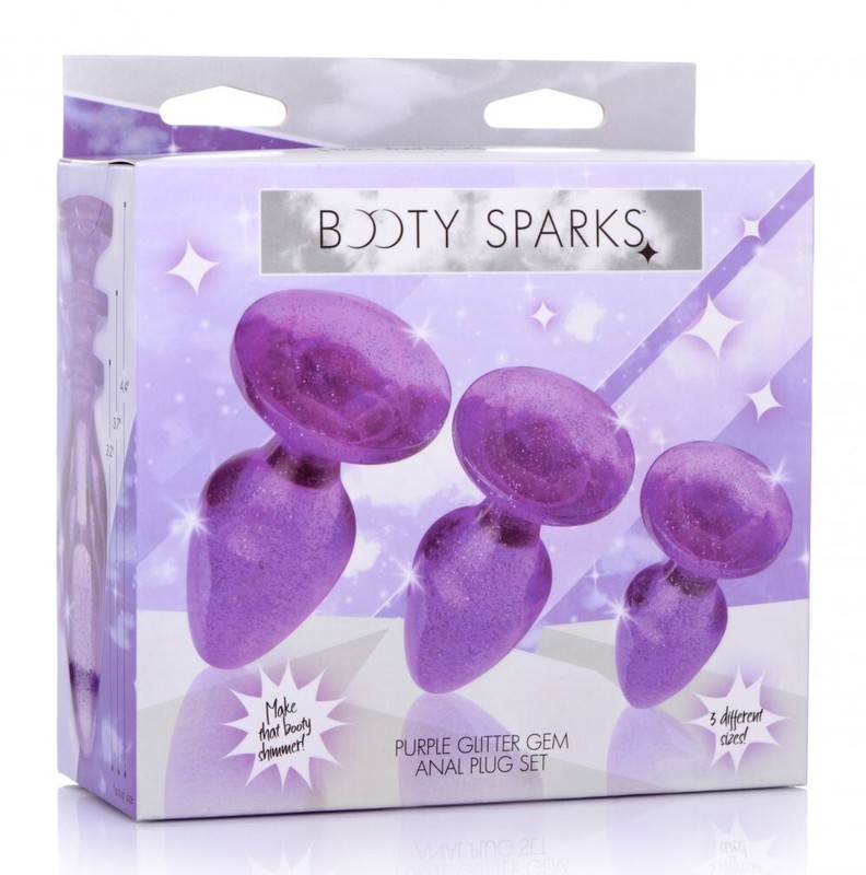 Glitter Gem Anal Plug Set Purple Booty Sparks Butt Ass Play Medium Small Large !