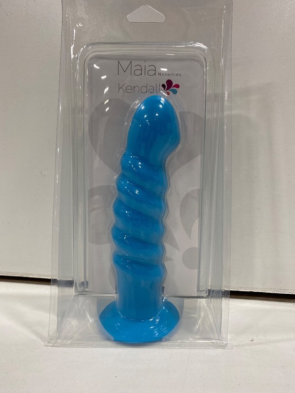 Silicone Realistic Dildo With Suction Cup Ribbed 8 Inches Maia Toys Neon Blue
