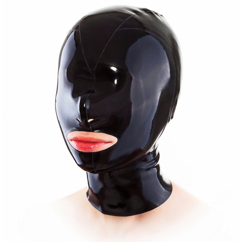 Latex Hood Cover Eyes Back Zipper Rubber Mask for Catsuit Club Wear Costume