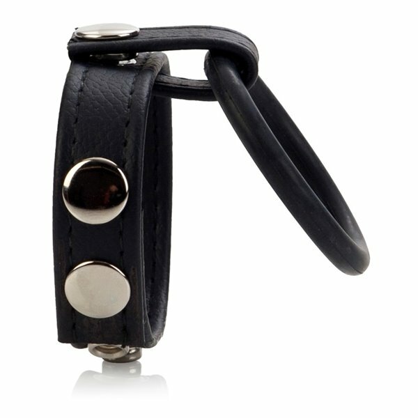 Adjustable Leather Penis Strap with Cock Ring Male Enhancer Ball Spreader Large