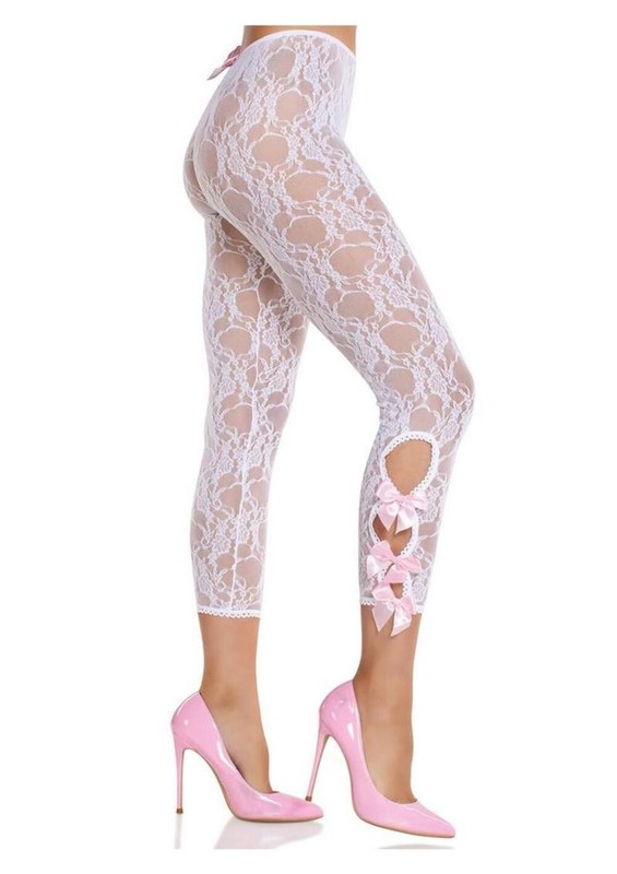 Scalloped Floral Lace Footless Capri Tights With Bows gallery