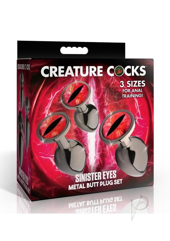 Creature Cocks Red Eye Metal Butt Plug Set (3 Piece) – Black/Red