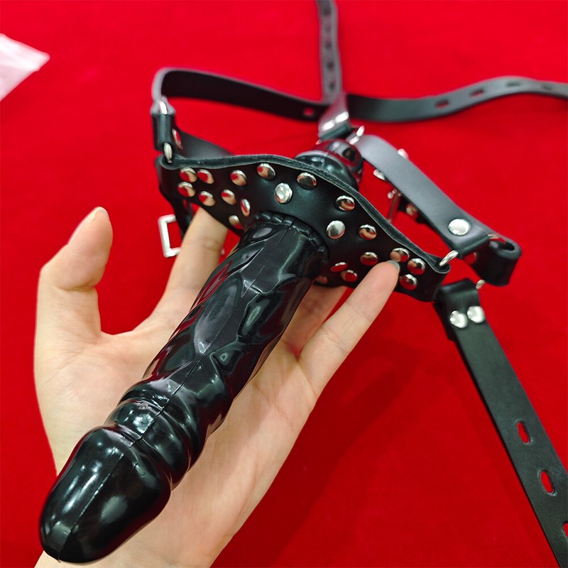 Bondage Double Ended Dildo Penis Mouth Gag Head Harness Belt Headhood Restraint gallery