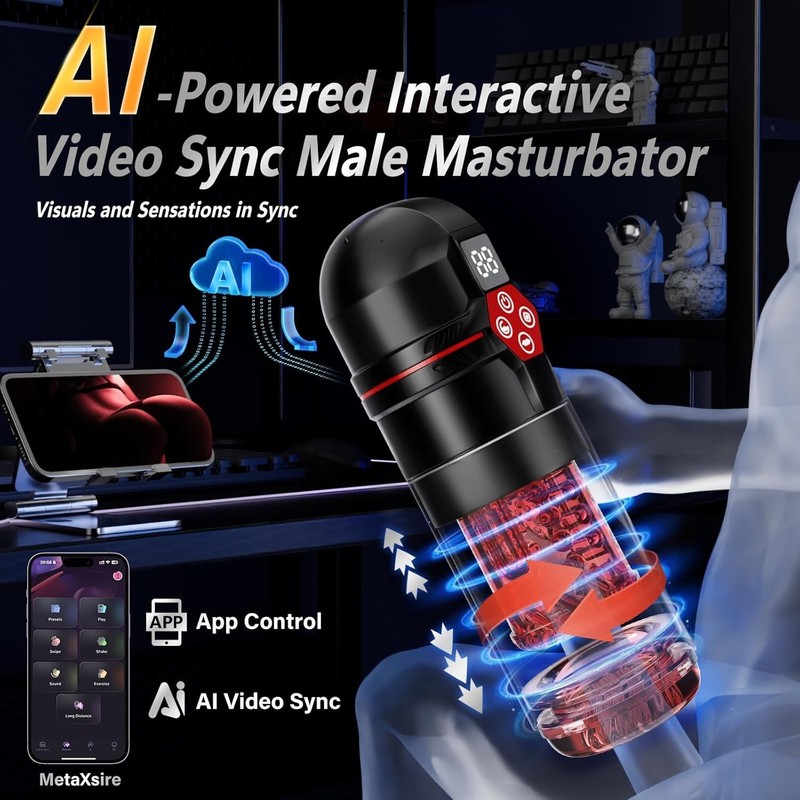 Red Male Masturbator with 3D Textured Sleeve and Dual Motors for Stimulation gallery
