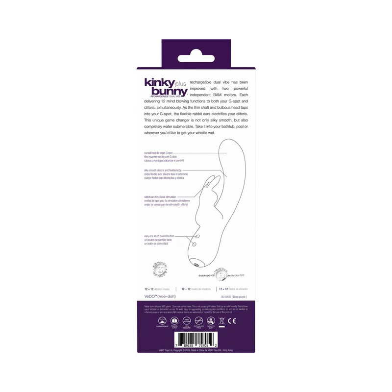 VeDO Kinky Bunny Rechargeable Rabbit Vibrator - Deep Purple gallery
