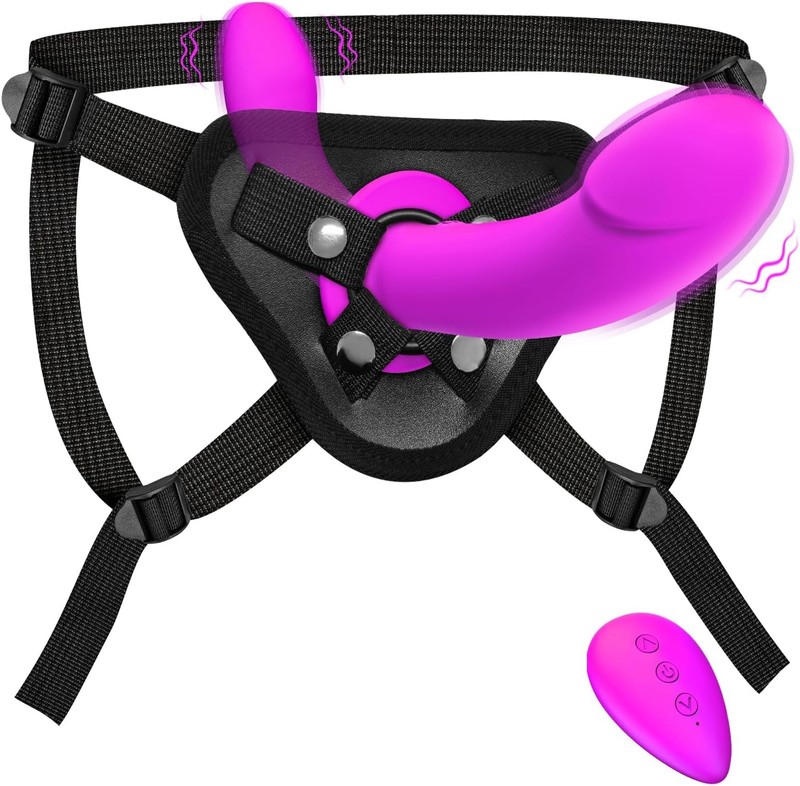 Vibrating Strap On Dildo – Double Ended Dildos Silicone Women Sex Toys, Strap-on