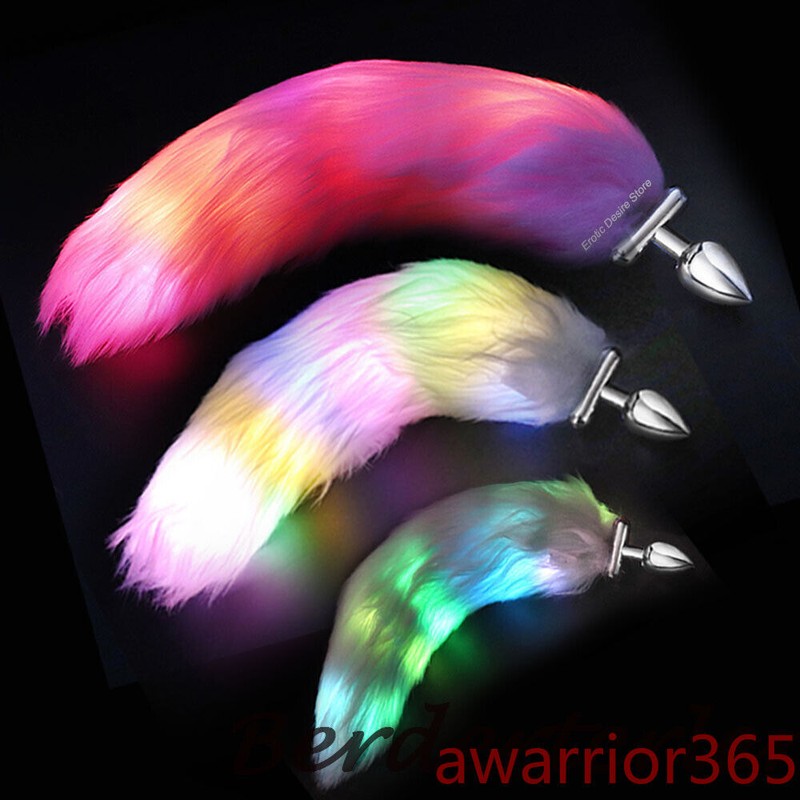 Metal Anal Beads Silicone Butt Plug for Cosplay Luminous Light Tail gallery