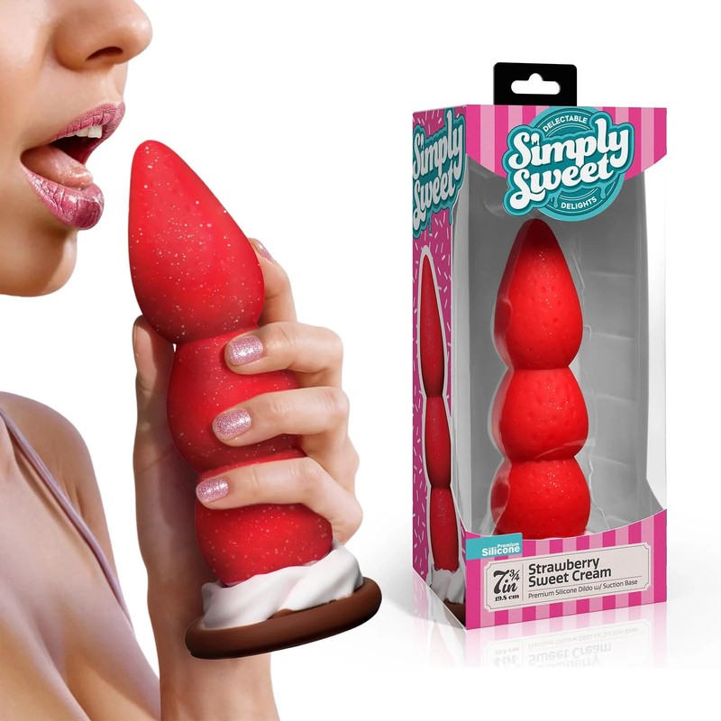 Strawberry Sweet Cream Whimsical Dildo 7 inch, Strong Suction Base Gspot Silicon