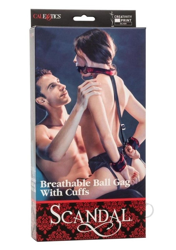 Scandal Breathable Ball Gag with Cuffs – Red